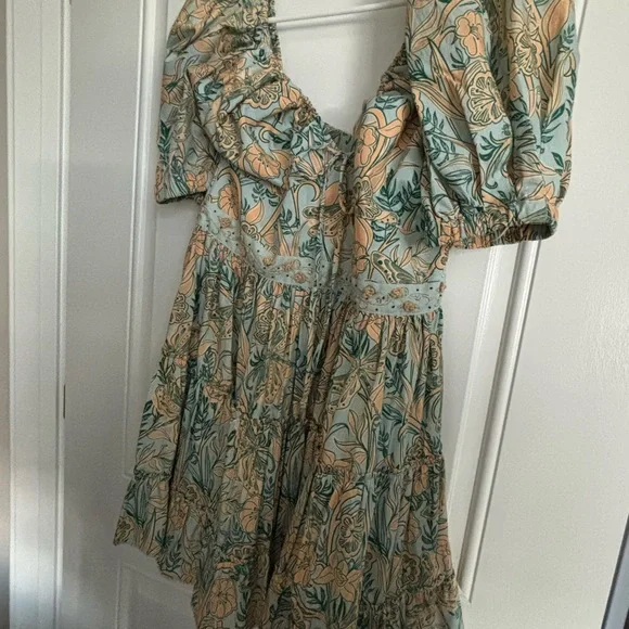 NWOT Agua by Agua Bendita Yellow and Blue Patterned Mini Dress